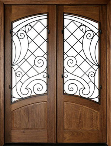 WDMA 64x96 Door (5ft4in by 8ft) Exterior Swing Mahogany Aberdeen Double Door w Iron #1 1