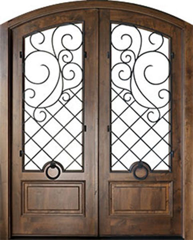 WDMA 64x96 Door (5ft4in by 8ft) Exterior Swing Mahogany or Knotty Alder Marseille Double Door/Arch Top Renaissance 1
