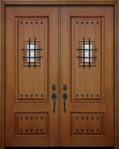 WDMA 64x96 Door (5ft4in by 8ft) Exterior Mahogany 96in Double 2 Panel Square Door with Speakeasy / Clavos 1