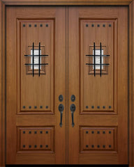 WDMA 64x96 Door (5ft4in by 8ft) Exterior Mahogany 96in Double 2 Panel Square Door with Speakeasy / Clavos 1