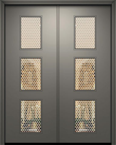 WDMA 64x96 Door (5ft4in by 8ft) Exterior Smooth 96in Double Newport Solid Contemporary Door w/Metal Grid 1