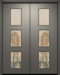WDMA 64x96 Door (5ft4in by 8ft) Exterior Smooth 96in Double Newport Solid Contemporary Door w/Metal Grid 1
