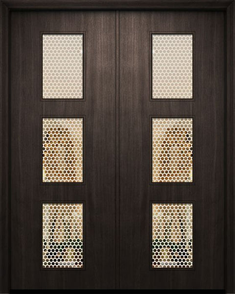 WDMA 64x96 Door (5ft4in by 8ft) Exterior Mahogany 96in Double Newport Solid Contemporary Door w/Metal Grid 1