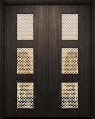 WDMA 64x96 Door (5ft4in by 8ft) Exterior Mahogany 96in Double Newport Solid Contemporary Door w/Metal Grid 1