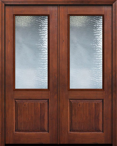 WDMA 64x96 Door (5ft4in by 8ft) Exterior Alder 96in Double 2/3 Lite Privacy Glass V-Grooved Panel Knotty Door 1