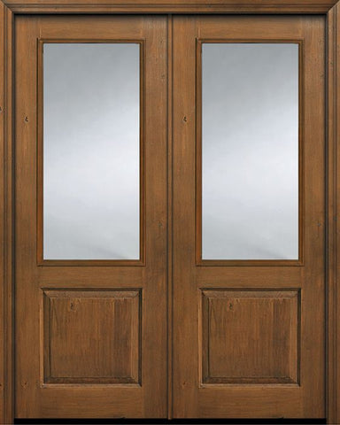 WDMA 64x96 Door (5ft4in by 8ft) Exterior Alder 96in Double 2/3 Lite Privacy Glass Knotty Door 1
