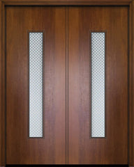 WDMA 64x96 Door (5ft4in by 8ft) Exterior Mahogany 96in Double Malibu Contemporary Door w/Metal Grid 1