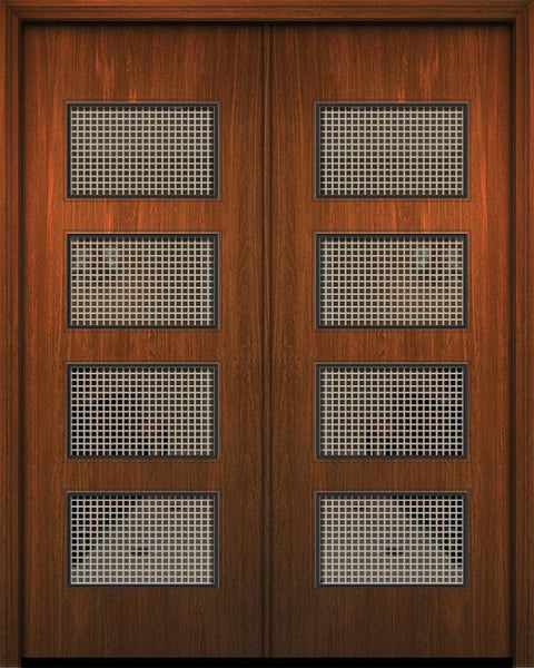 WDMA 64x96 Door (5ft4in by 8ft) Exterior Mahogany 96in Double Santa Monica Solid Contemporary Door w/Metal Grid 1
