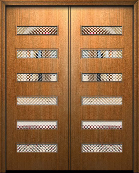 WDMA 64x96 Door (5ft4in by 8ft) Exterior Mahogany 96in Double Beverly Solid Contemporary Fiberglass Door w/Metal Grid 1