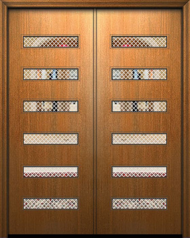 WDMA 64x96 Door (5ft4in by 8ft) Exterior Mahogany 96in Double Beverly Solid Contemporary Fiberglass Door w/Metal Grid 1