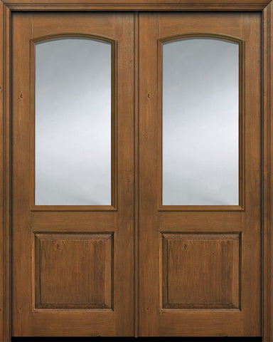 WDMA 64x96 Door (5ft4in by 8ft) Exterior Alder 96in Double 2/3 Arch Lite Privacy Glass Knotty Door 1