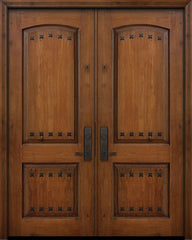 WDMA 64x96 Door (5ft4in by 8ft) Exterior Knotty Alder IMPACT | 96in Double 2 Panel Arch Door with Clavos 1