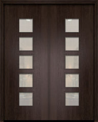 WDMA 64x96 Door (5ft4in by 8ft) Exterior Mahogany 96in Double Venice Contemporary Door w/Metal Grid 1