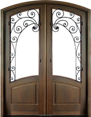 WDMA 64x96 Door (5ft4in by 8ft) Exterior Swing Mahogany Aberdeen Double Door/Arch Top w Iron #2 1