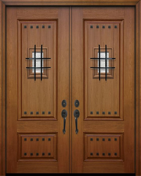 WDMA 64x96 Door (5ft4in by 8ft) Exterior Mahogany IMPACT | 96in Double 2 Panel Square Door with Speakeasy / Clavos 1