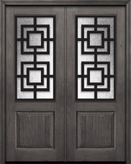 WDMA 64x96 Door (5ft4in by 8ft) Exterior Knotty Alder IMPACT | 96in Double 1 Panel 2/3 Lite Moderna Steel Grille Door 1