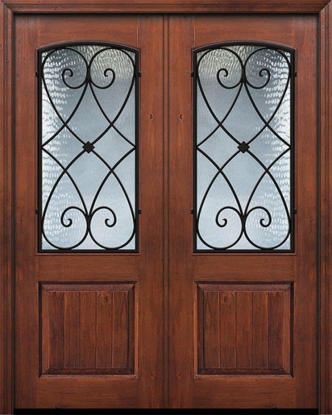 WDMA 64x96 Door (5ft4in by 8ft) Exterior Knotty Alder IMPACT | 96in Double 1 Panel 2/3 Arch Lite Charleston Door 1