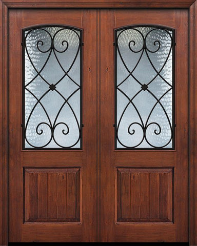 WDMA 64x96 Door (5ft4in by 8ft) Exterior Knotty Alder IMPACT | 96in Double 1 Panel 2/3 Arch Lite Charleston Door 1