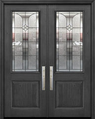 WDMA 64x96 Door (5ft4in by 8ft) Exterior Knotty Alder 96in Double 1 Panel 2/3 Lite Cantania Door 1