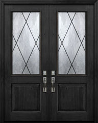 WDMA 64x96 Door (5ft4in by 8ft) Exterior Knotty Alder 96in Double 1 Panel 2/3 Lite Sandringham Door 1