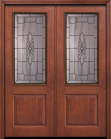 WDMA 64x96 Door (5ft4in by 8ft) Exterior Knotty Alder 96in Double 1 Panel 2/3 Lite Versailles Door 1