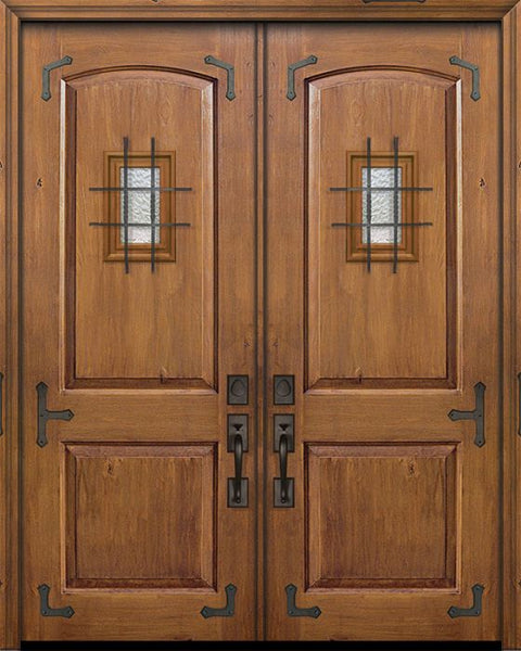 WDMA 64x96 Door (5ft4in by 8ft) Exterior Knotty Alder IMPACT | 96in Double 2 Panel Arch Door with Speakeasy / Corner Straps 1