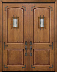 WDMA 64x96 Door (5ft4in by 8ft) Exterior Knotty Alder IMPACT | 96in Double 2 Panel Arch Door with Speakeasy / Corner Straps 1
