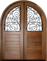 WDMA 64x96 Door (5ft4in by 8ft) Exterior Swing Mahogany Sicily Double Door/Round Top w Iron #3 1