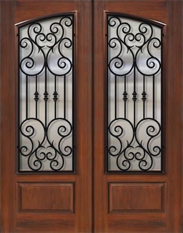 WDMA 64x96 Door (5ft4in by 8ft) Exterior Mahogany IMPACT | 96in Double Square Top Arch Lite Marbella Iron Cherry Knotty Alder Door 1