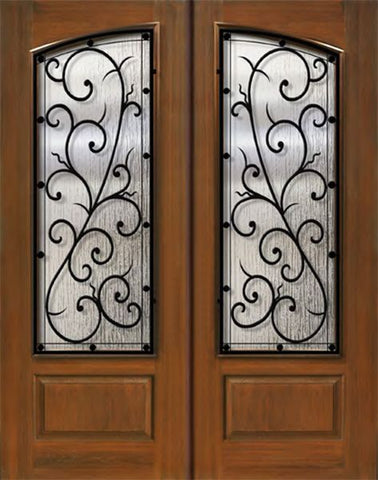 WDMA 64x96 Door (5ft4in by 8ft) Exterior Mahogany IMPACT | 96in Double Square Top Arch Lite Bellagio Iron Cherry Knotty Alder Door 1