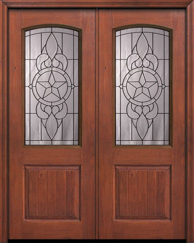 WDMA 64x96 Door (5ft4in by 8ft) Exterior Knotty Alder 96in Double 1 Panel 2/3 Arch Lite Brazos Door 1