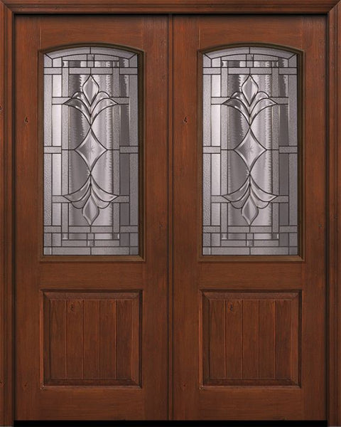 WDMA 64x96 Door (5ft4in by 8ft) Exterior Knotty Alder 96in Double 1 Panel 2/3 Arch Lite Marsala Door 1