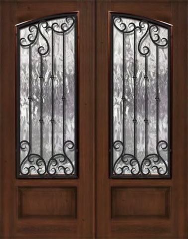 WDMA 64x96 Door (5ft4in by 8ft) Exterior Mahogany 96in Double Square Top Arch Lite Valencia Iron Cherry Knotty Alder Door 1