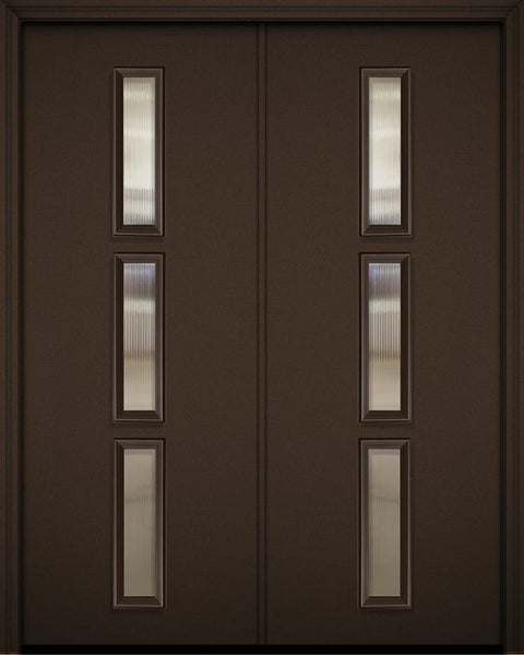 WDMA 64x96 Door (5ft4in by 8ft) Exterior 96in ThermaPlus Steel Huntington Contemporary Double Door w/Textured Glass 1