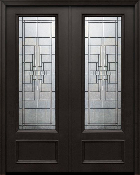 WDMA 64x96 Door (5ft4in by 8ft) Exterior 96in ThermaPlus Steel Remington 1 Panel 3/4 Lite Double Door 1