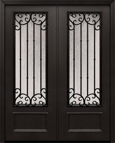 WDMA 64x96 Door (5ft4in by 8ft) Exterior 96in ThermaPlus Steel Valencia 1 Panel 3/4 Lite Double Door 1
