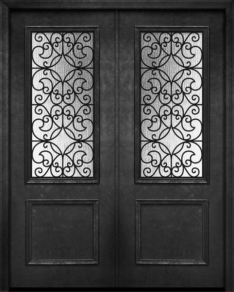 WDMA 64x96 Door (5ft4in by 8ft) Exterior 96in ThermaPlus Steel Florence 1 Panel 2/3 Lite GBG Double Door 1