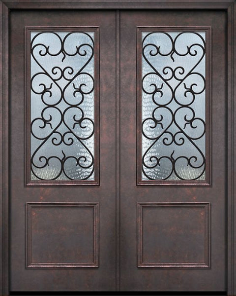WDMA 64x96 Door (5ft4in by 8ft) Exterior 96in ThermaPlus Steel Palermo 1 Panel 2/3 Lite GBG Double Door 1