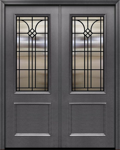 WDMA 64x96 Door (5ft4in by 8ft) Exterior 96in ThermaPlus Steel Cantania 1 Panel 2/3 Lite GBG Double Door 1