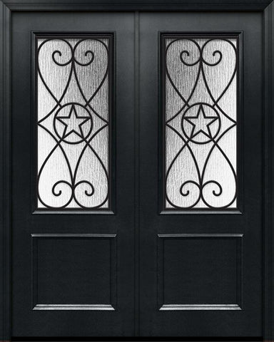 WDMA 64x96 Door (5ft4in by 8ft) Exterior 96in ThermaPlus Steel Austin 1 Panel 2/3 Lite GBG Double Door 1