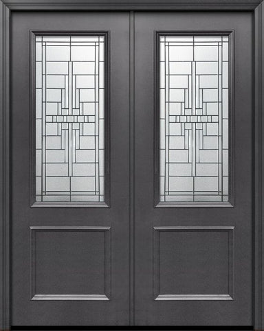 WDMA 64x96 Door (5ft4in by 8ft) Exterior 96in ThermaPlus Steel Remington 1 Panel 2/3 Lite Double Door 1