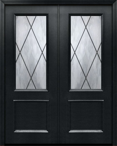 WDMA 64x96 Door (5ft4in by 8ft) Exterior 96in ThermaPlus Steel Sandringham 1 Panel 2/3 Lite Double Door 1