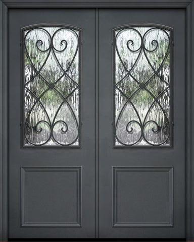 WDMA 64x96 Door (5ft4in by 8ft) Exterior 96in ThermaPlus Steel Charleston 1 Panel 2/3 Arch Lite Double Door 1