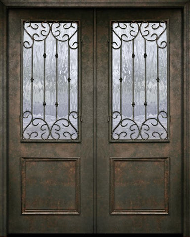 WDMA 64x96 Door (5ft4in by 8ft) Exterior 96in ThermaPlus Steel Valencia 1 Panel 2/3 Lite Double Door 1
