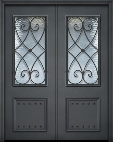 WDMA 64x96 Door (5ft4in by 8ft) Exterior 96in ThermaPlus Steel Charleston 1 Panel 2/3 Lite Double Door 1