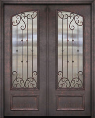 WDMA 64x96 Door (5ft4in by 8ft) Exterior 96in ThermaPlus Steel Valencia 1 Panel Square Top Arch Lite Double Door 1