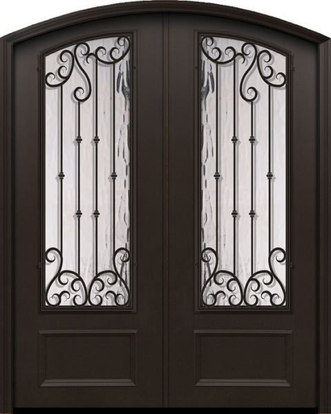 WDMA 64x96 Door (5ft4in by 8ft) Exterior 96in ThermaPlus Steel Valencia 1 Panel Arch Top Arch Lite Double Door 1