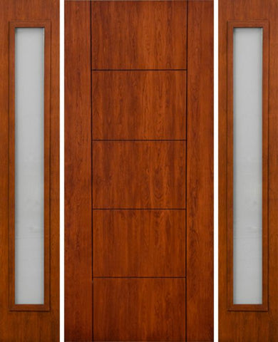 WDMA 66x80 Door (5ft6in by 6ft8in) Exterior Cherry Contemporary Lines Two Vertical Grooves Single Entry Door Sidelights 1