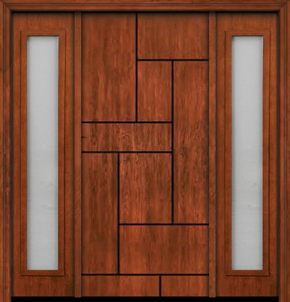 WDMA 66x80 Door (5ft6in by 6ft8in) Exterior Cherry Contemporary Lines Groove Single Entry Door Sidelights 1