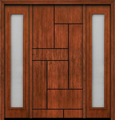 WDMA 66x80 Door (5ft6in by 6ft8in) Exterior Cherry Contemporary Lines Groove Single Entry Door Sidelights 1